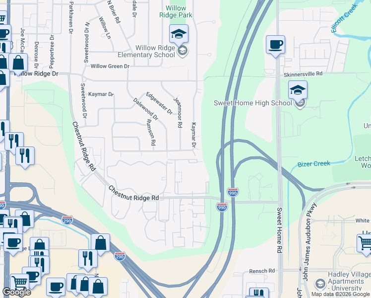 map of restaurants, bars, coffee shops, grocery stores, and more near 159 Jeanmoor Road in Buffalo