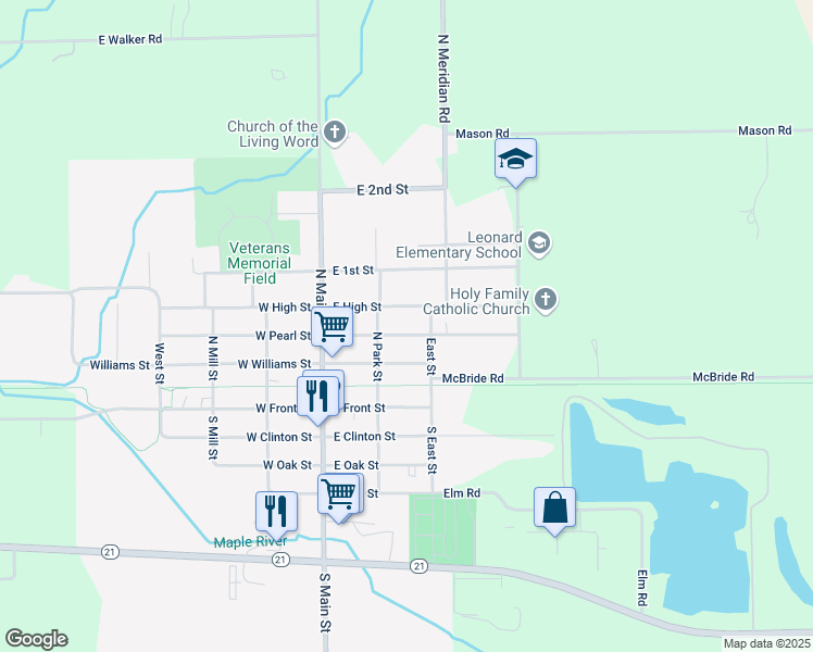 map of restaurants, bars, coffee shops, grocery stores, and more near 316 North Park Street in Ovid