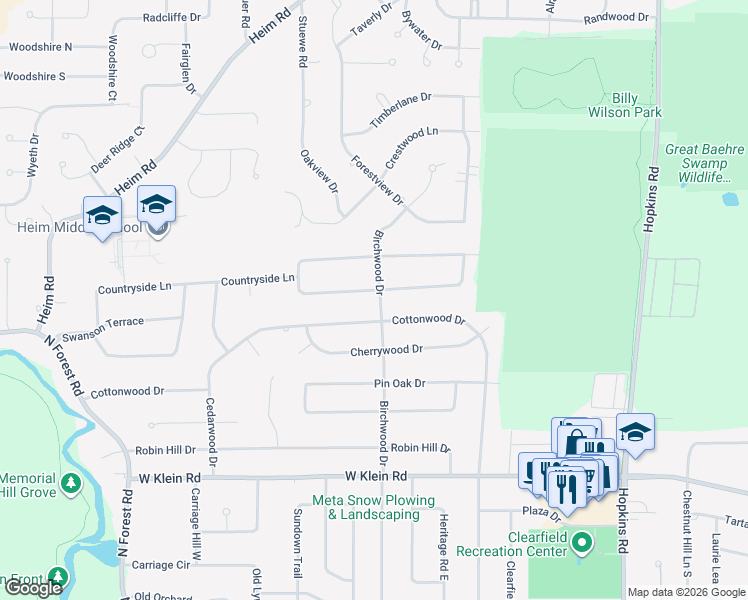 map of restaurants, bars, coffee shops, grocery stores, and more near 94 Autumnview Road in Buffalo