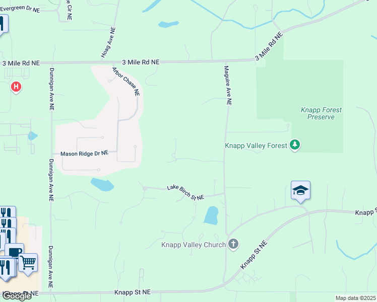 map of restaurants, bars, coffee shops, grocery stores, and more near 3895 Clearing Way Northeast in Grand Rapids