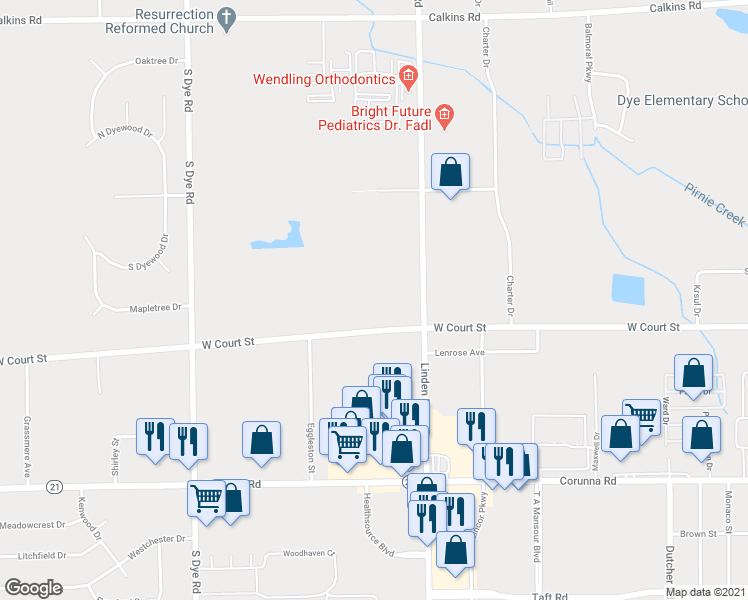 map of restaurants, bars, coffee shops, grocery stores, and more near 5066 Connecticut Street in Burton