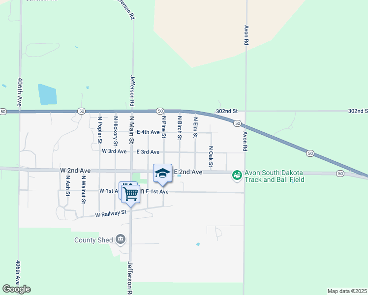 map of restaurants, bars, coffee shops, grocery stores, and more near 401-499 North Elm Street in Avon