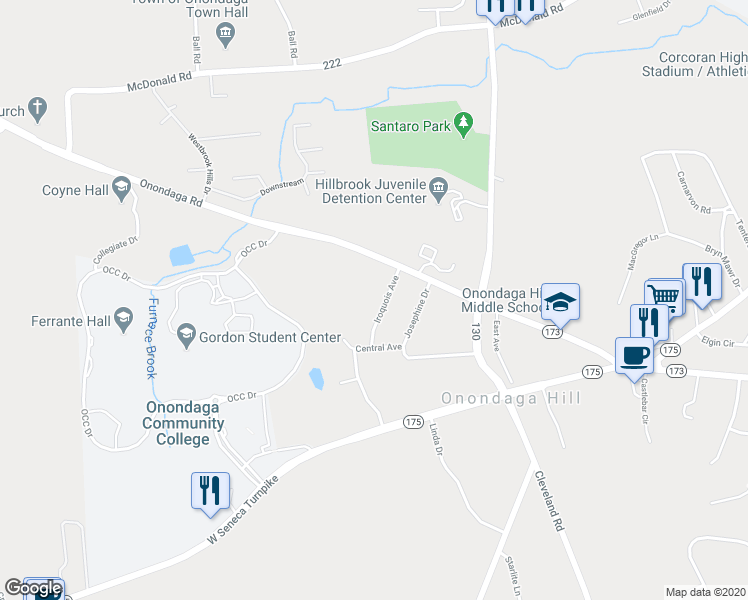 map of restaurants, bars, coffee shops, grocery stores, and more near 4871 Iroquois Avenue in Syracuse