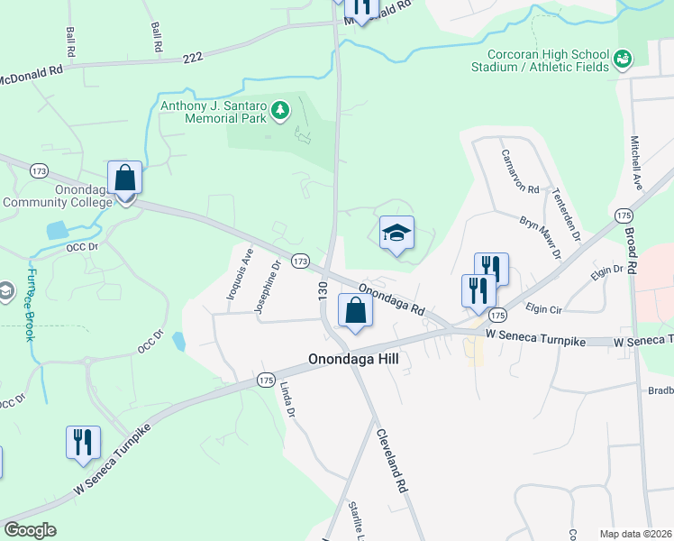 map of restaurants, bars, coffee shops, grocery stores, and more near in Onondaga County