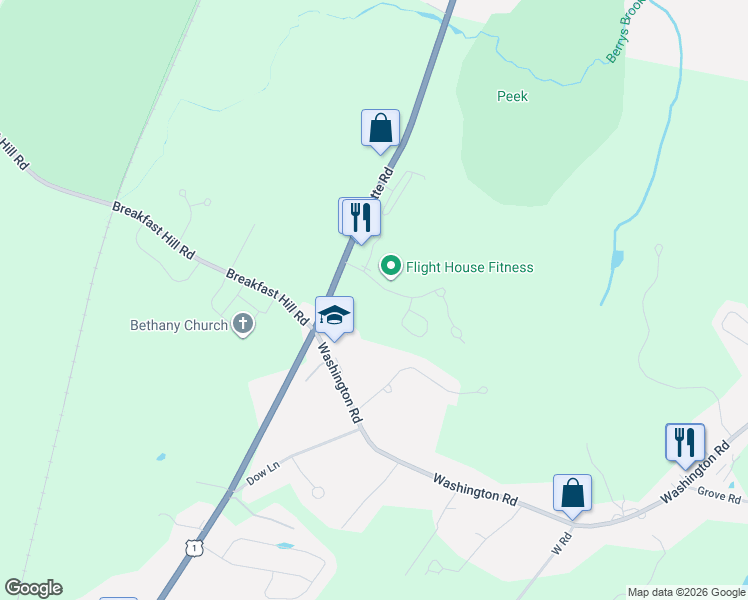 map of restaurants, bars, coffee shops, grocery stores, and more near Airfield Road in Rye