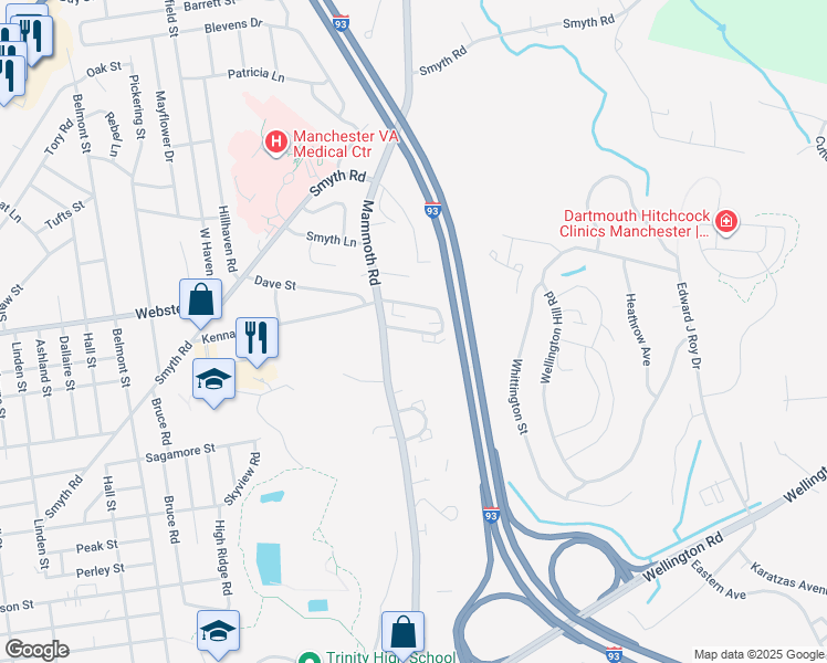 map of restaurants, bars, coffee shops, grocery stores, and more near 487 Kennard Road in Manchester
