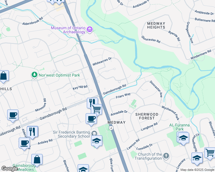 map of restaurants, bars, coffee shops, grocery stores, and more near 511 Gainsborough Road in London