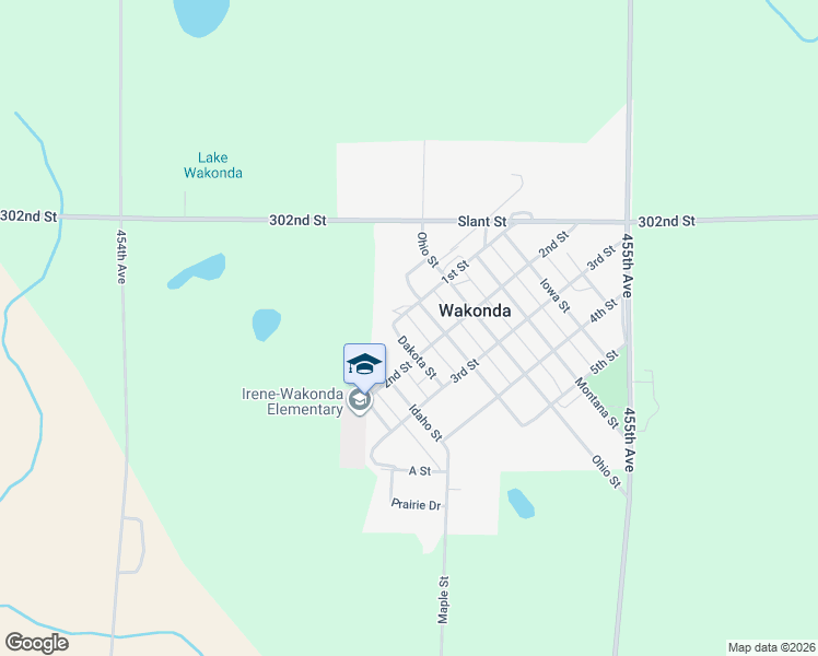 map of restaurants, bars, coffee shops, grocery stores, and more near 611 1st Street in Wakonda