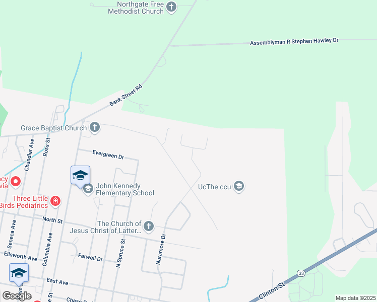 map of restaurants, bars, coffee shops, grocery stores, and more near 215 Naramore Drive in Batavia