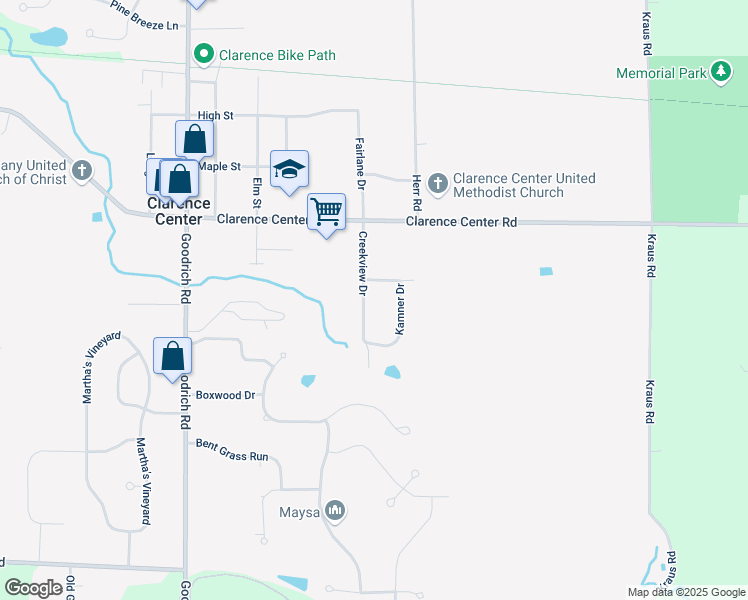 map of restaurants, bars, coffee shops, grocery stores, and more near 5912 Kamner Drive in Clarence Center