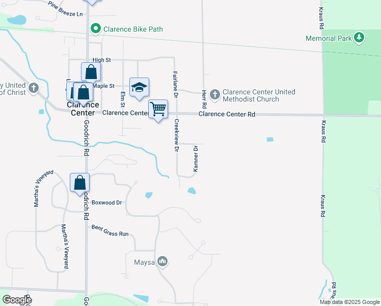map of restaurants, bars, coffee shops, grocery stores, and more near 5912 Kamner Dr in Clarence Center