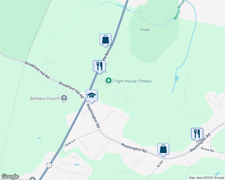 map of restaurants, bars, coffee shops, grocery stores, and more near Airfield Drive in Rye