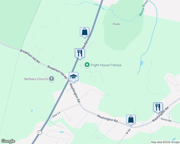 map of restaurants, bars, coffee shops, grocery stores, and more near Airfield Drive in Rye
