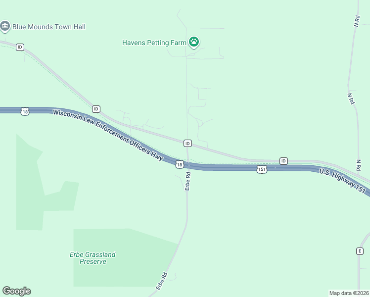 map of restaurants, bars, coffee shops, grocery stores, and more near 2781 Erbe Road in Blue Mounds
