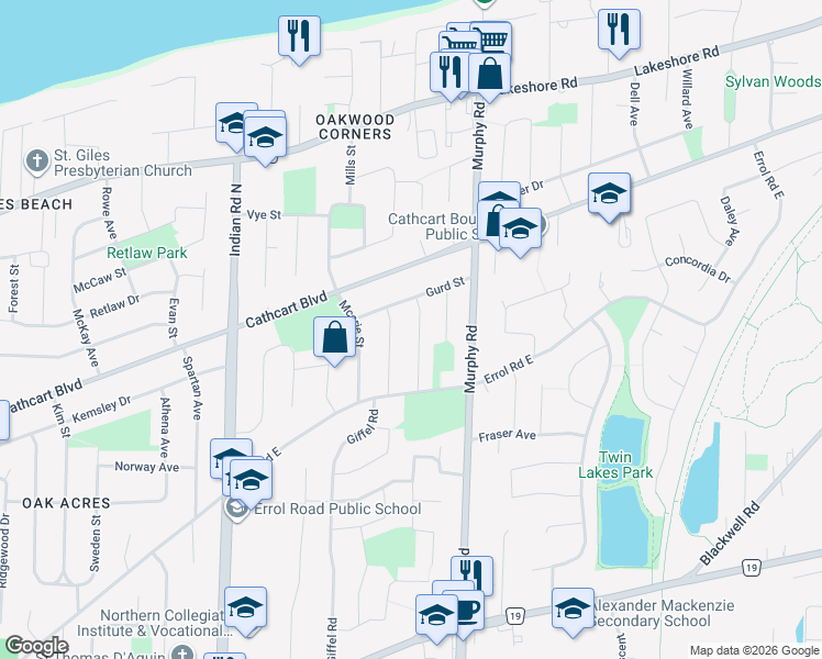 map of restaurants, bars, coffee shops, grocery stores, and more near 1483 Hunt Street in Sarnia