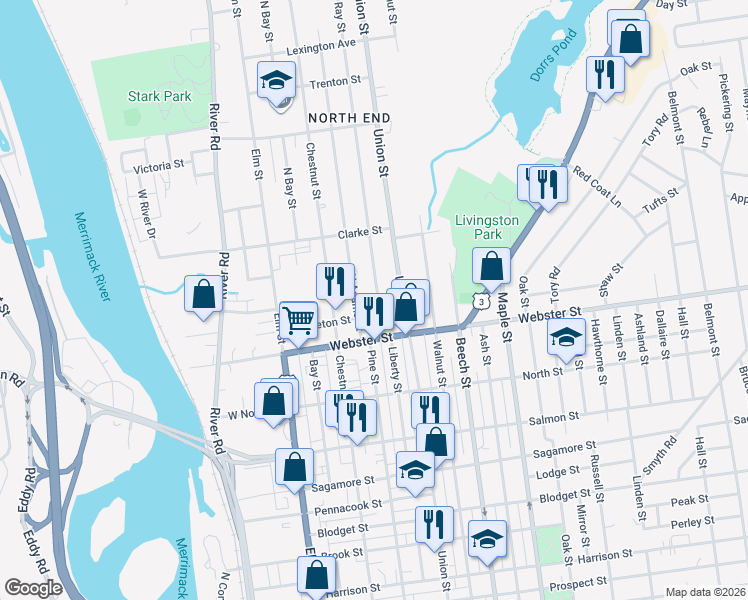 map of restaurants, bars, coffee shops, grocery stores, and more near 30 Ray Street in Manchester