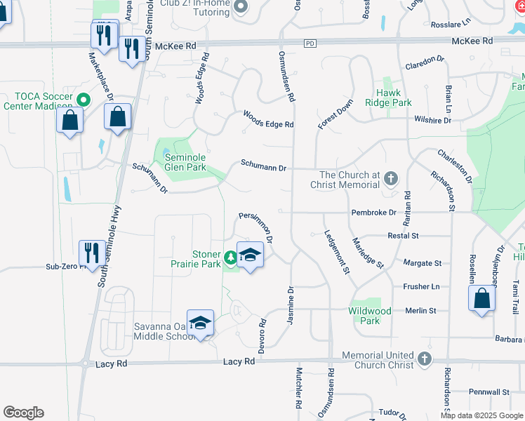 map of restaurants, bars, coffee shops, grocery stores, and more near 5828 Pembroke Court in Fitchburg