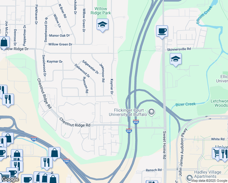 map of restaurants, bars, coffee shops, grocery stores, and more near 367 Kaymar Drive in Buffalo
