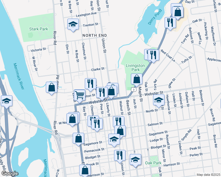 map of restaurants, bars, coffee shops, grocery stores, and more near 945 Union Street in Manchester
