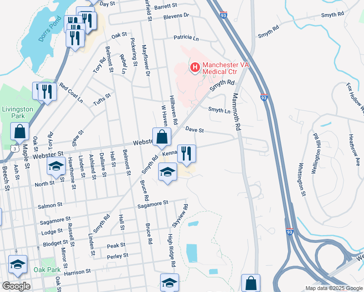 map of restaurants, bars, coffee shops, grocery stores, and more near 102 Kennard Road in Manchester