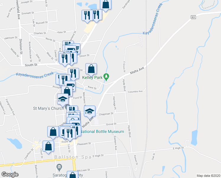 map of restaurants, bars, coffee shops, grocery stores, and more near 176 Malta Avenue in Ballston Spa