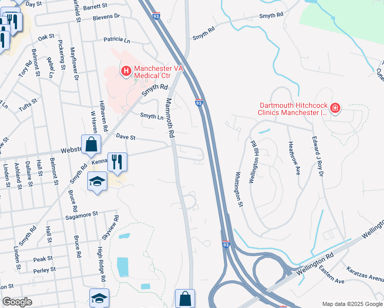 map of restaurants, bars, coffee shops, grocery stores, and more near 487 Kennard Road in Manchester