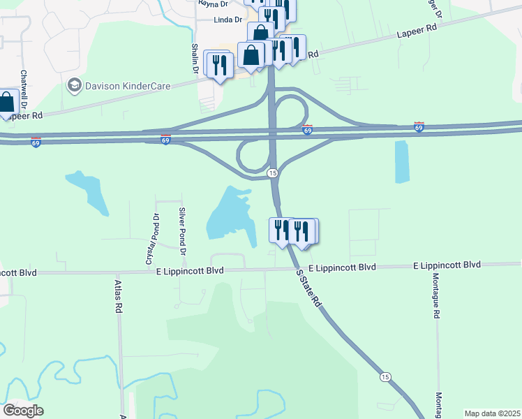 map of restaurants, bars, coffee shops, grocery stores, and more near 1428 South State Road in Davison