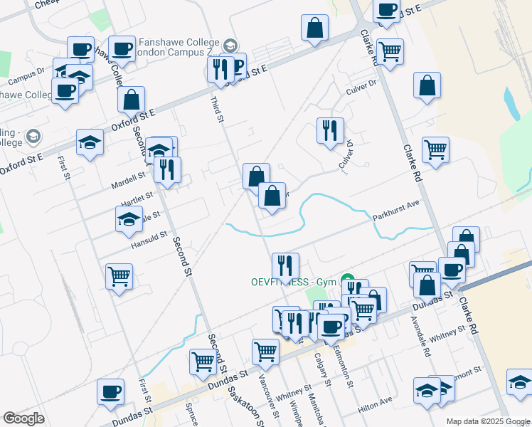 map of restaurants, bars, coffee shops, grocery stores, and more near 536 Third Street in London