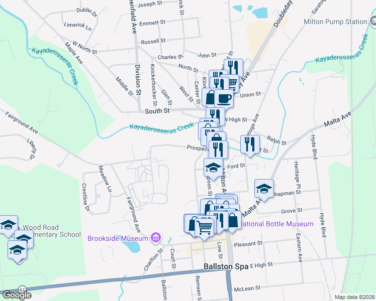 map of restaurants, bars, coffee shops, grocery stores, and more near 101 Prospect Street in Ballston Spa