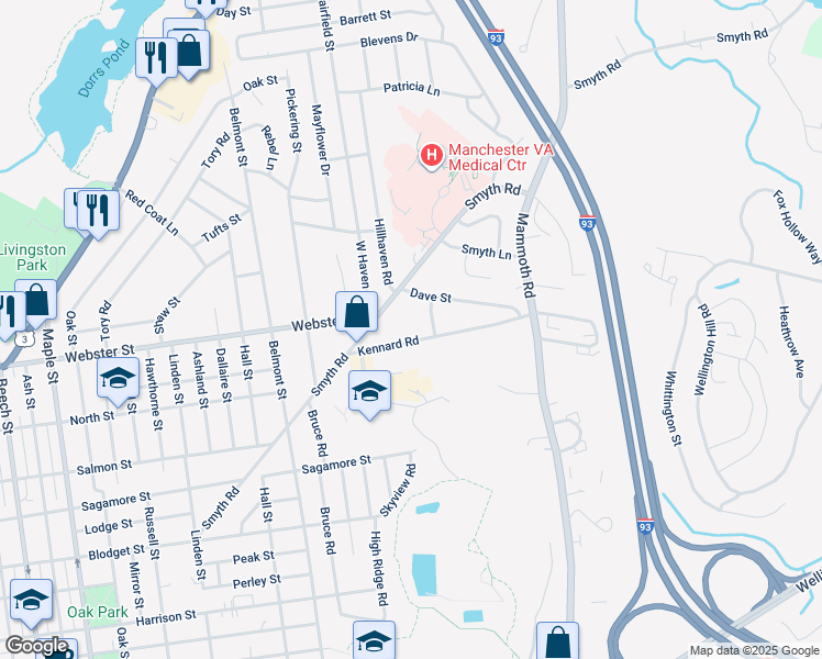 map of restaurants, bars, coffee shops, grocery stores, and more near 102 Kennard Road in Manchester