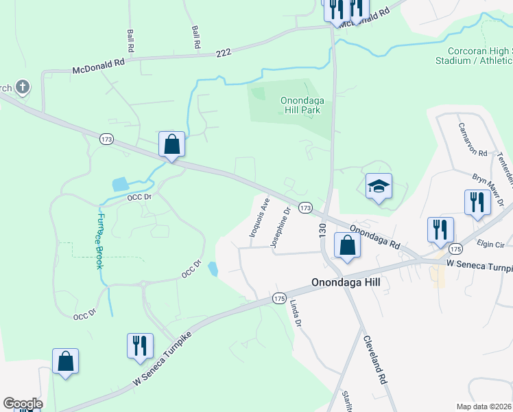 map of restaurants, bars, coffee shops, grocery stores, and more near 4871 Iroquois Avenue in Syracuse