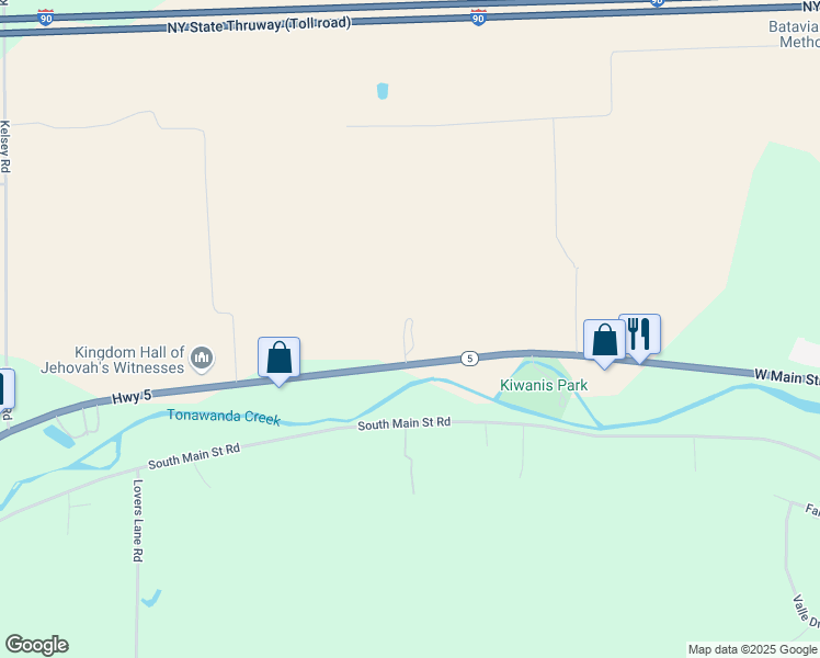 map of restaurants, bars, coffee shops, grocery stores, and more near 3727 West Main Street Road in Batavia
