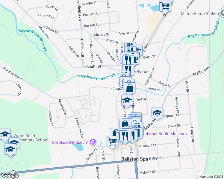 map of restaurants, bars, coffee shops, grocery stores, and more near 101 Prospect Street in Ballston Spa