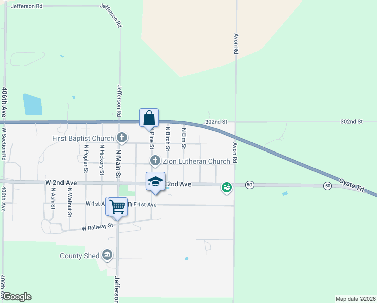 map of restaurants, bars, coffee shops, grocery stores, and more near 401-499 North Oak Street in Avon