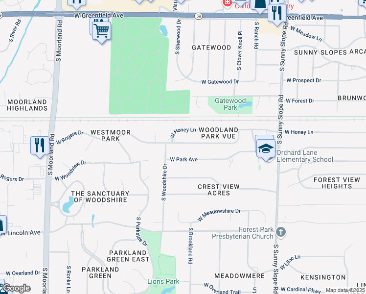 map of restaurants, bars, coffee shops, grocery stores, and more near 14685 West Rogers Drive in New Berlin