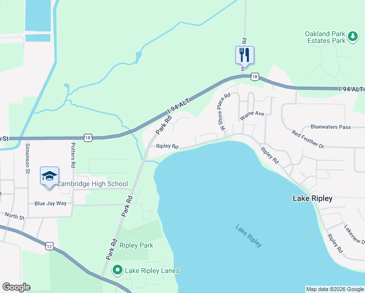map of restaurants, bars, coffee shops, grocery stores, and more near 9400 Ripley Road in Cambridge