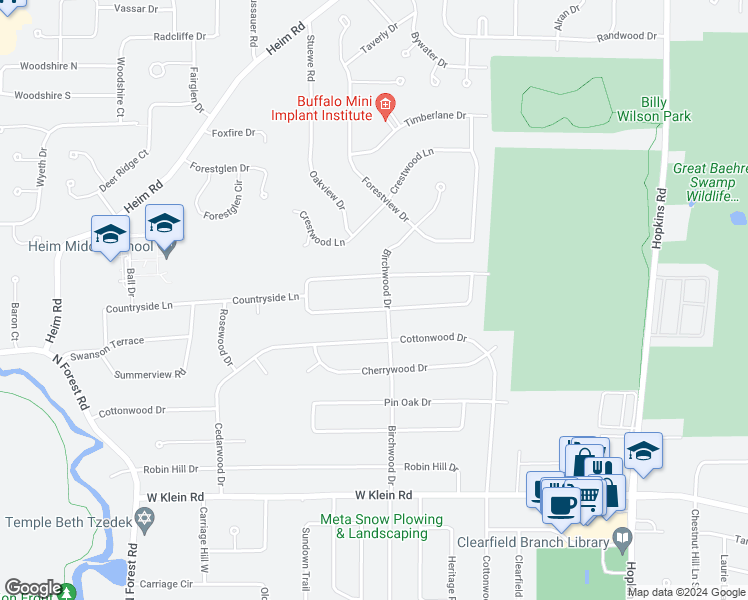 map of restaurants, bars, coffee shops, grocery stores, and more near 88 Autumnview Road in Buffalo