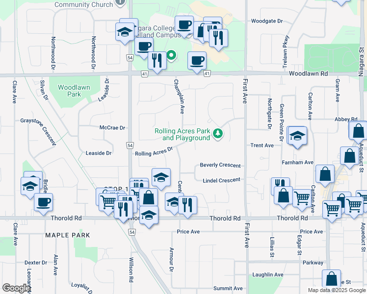 map of restaurants, bars, coffee shops, grocery stores, and more near in Welland