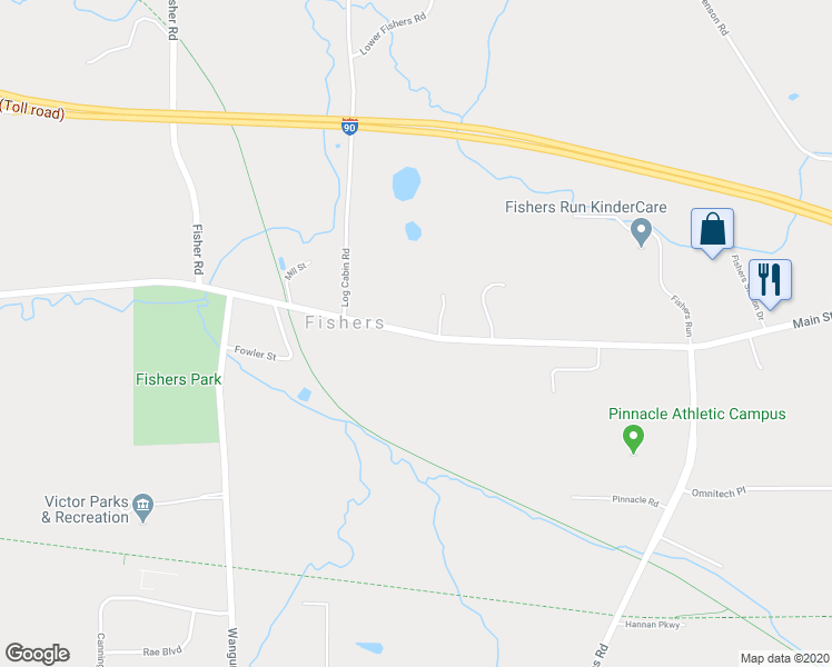 map of restaurants, bars, coffee shops, grocery stores, and more near 7736 County Road 42 in Victor