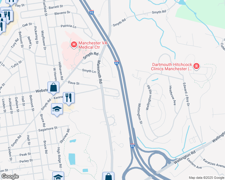 map of restaurants, bars, coffee shops, grocery stores, and more near 487 Kennard Road in Manchester