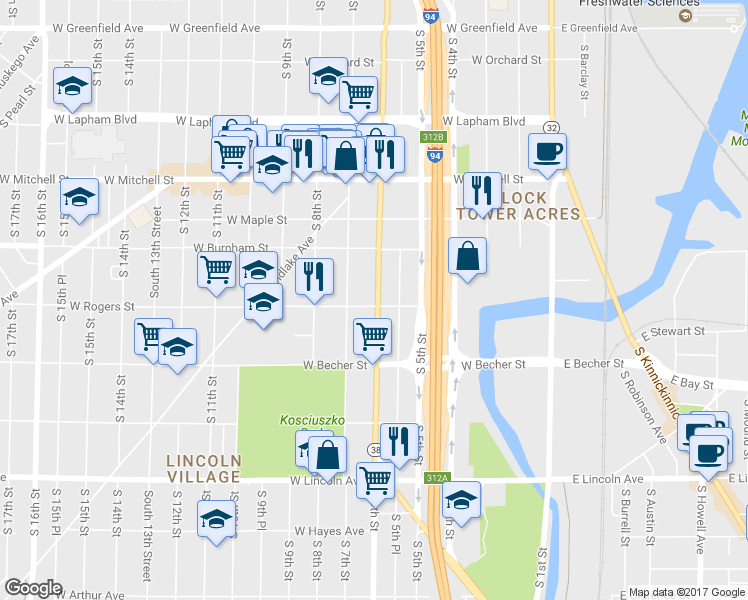 map of restaurants, bars, coffee shops, grocery stores, and more near 2014 South 7th Street in Milwaukee
