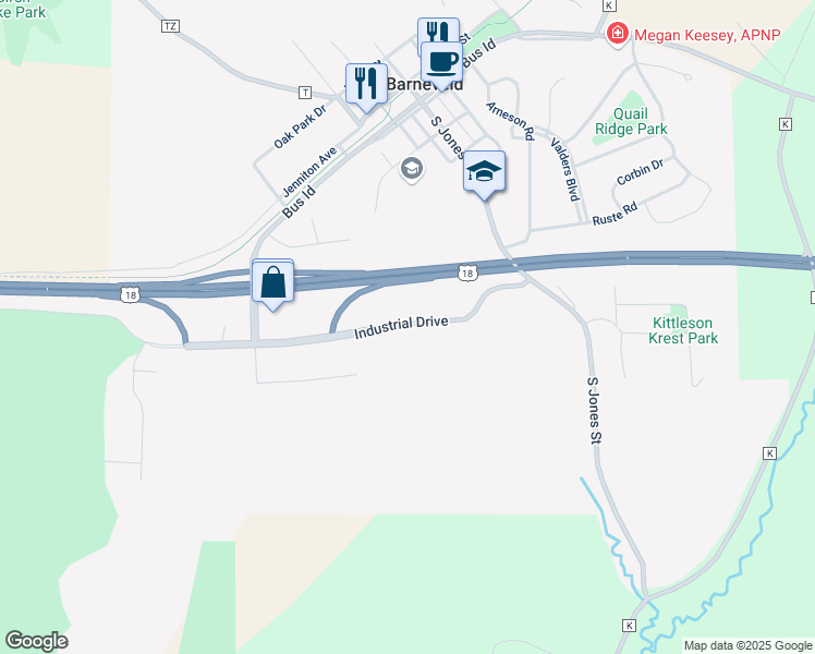 map of restaurants, bars, coffee shops, grocery stores, and more near 499 Industrial Drive in Barneveld