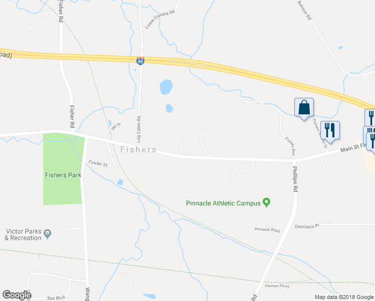 map of restaurants, bars, coffee shops, grocery stores, and more near 7722 Main Street Fishers in Victor