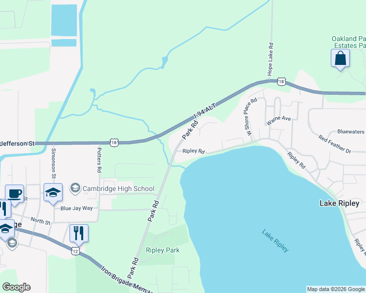map of restaurants, bars, coffee shops, grocery stores, and more near W9455 Ripley Road in Cambridge
