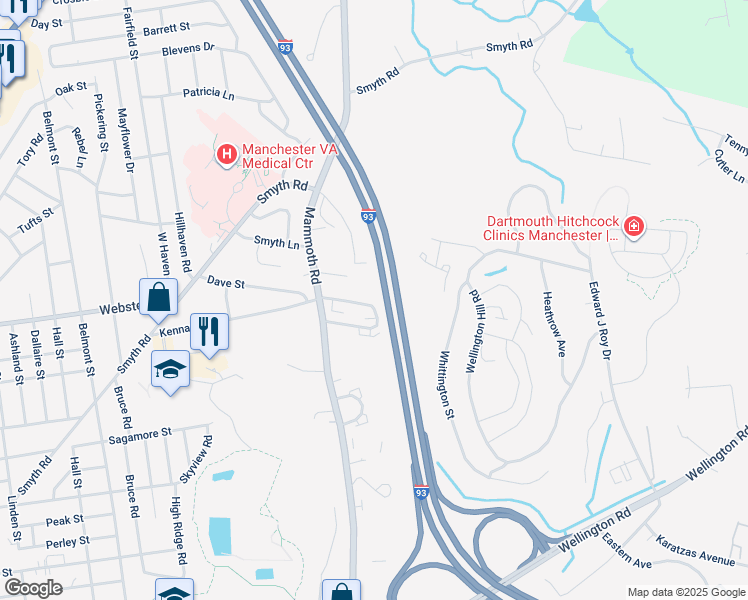 map of restaurants, bars, coffee shops, grocery stores, and more near 411A Kennard Road in Manchester