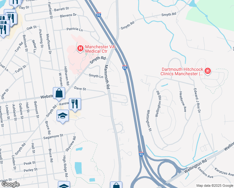 map of restaurants, bars, coffee shops, grocery stores, and more near 487 Kennard Road in Manchester