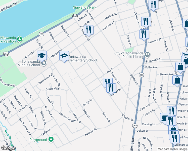 map of restaurants, bars, coffee shops, grocery stores, and more near 8 Prospect Avenue in Tonawanda