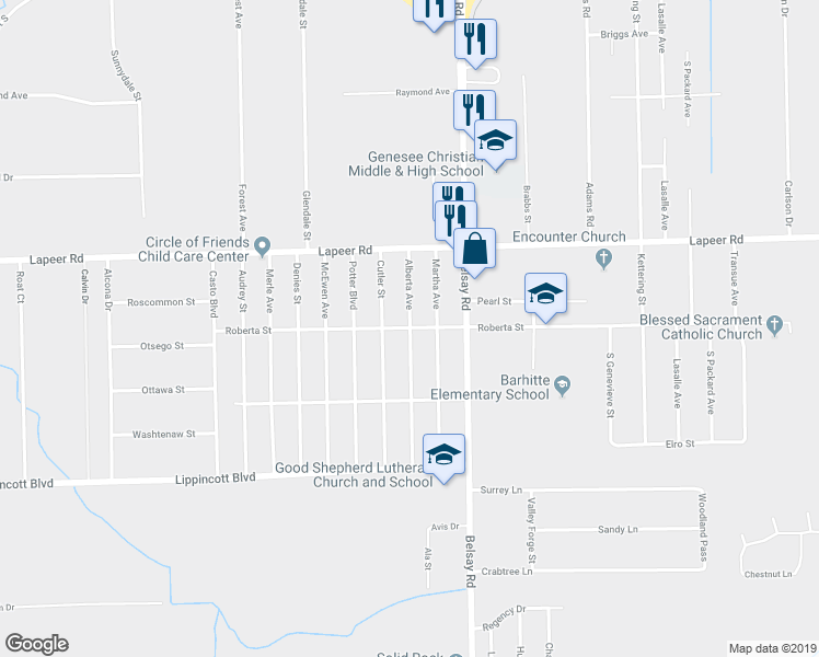 map of restaurants, bars, coffee shops, grocery stores, and more near 1380 Alberta Avenue in Burton