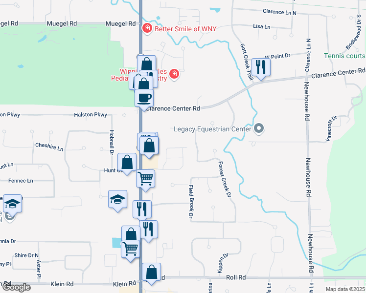 map of restaurants, bars, coffee shops, grocery stores, and more near 8088 Laurel Park Lane in East Amherst
