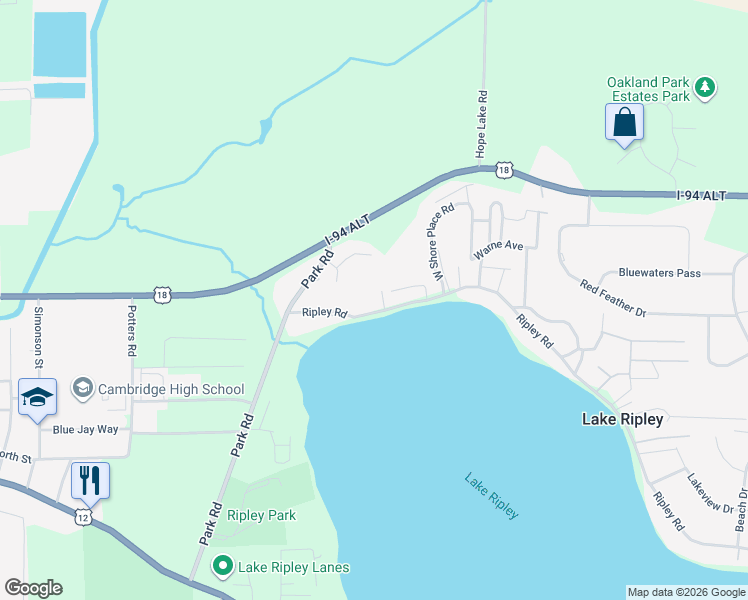 map of restaurants, bars, coffee shops, grocery stores, and more near 9400 Ripley Road in Cambridge